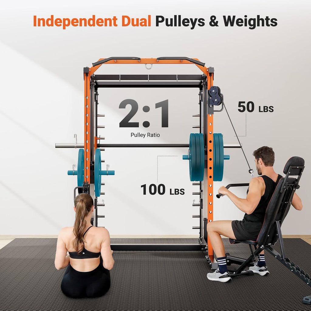 YOLEO Smith Machine & Squat Rack Combo, Multi-Function Power Cage