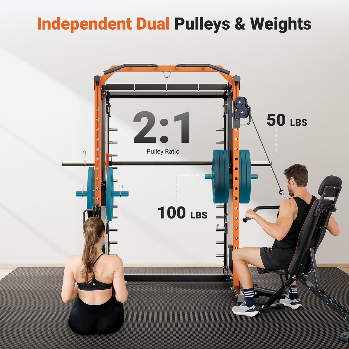 YOLEO Smith Machine & Squat Rack Combo, Multi-Function Power Cage