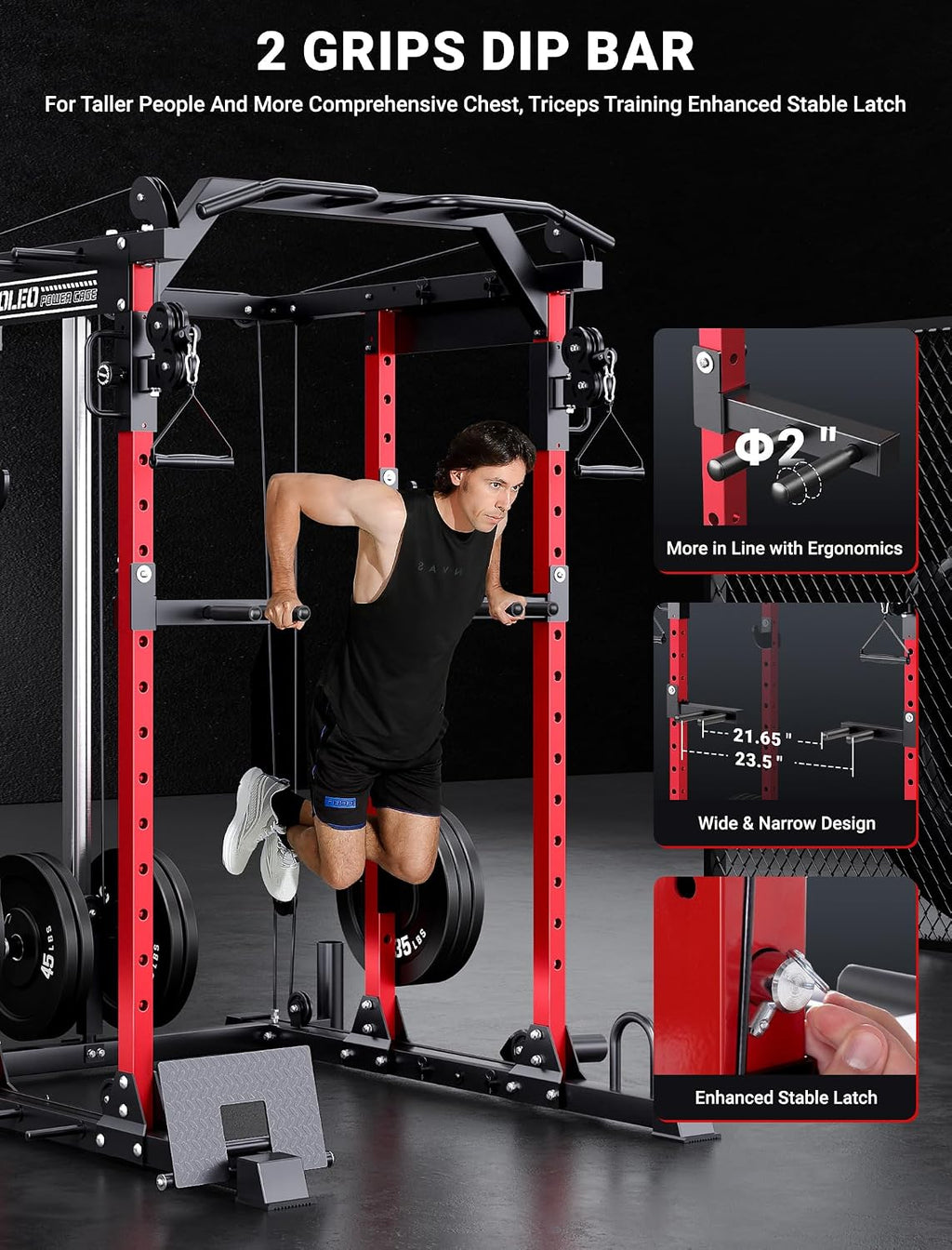 YOLEO Smooth Pulley System Power Cage, Adjustable Cable Crossover Power Rack, Multi-Functional Cable Machine for Home Gym