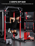 YOLEO Smooth Pulley System Power Cage, Adjustable Cable Crossover Power Rack, Multi-Functional Cable Machine for Home Gym
