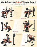 YOLEO 6 in 1 Adjustable & Foldable Weight Bench Set for Bench Press