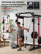 YOLEO Smooth Pulley System Power Cage, Adjustable Cable Crossover Power Rack, Multi-Functional Cable Machine for Home Gym