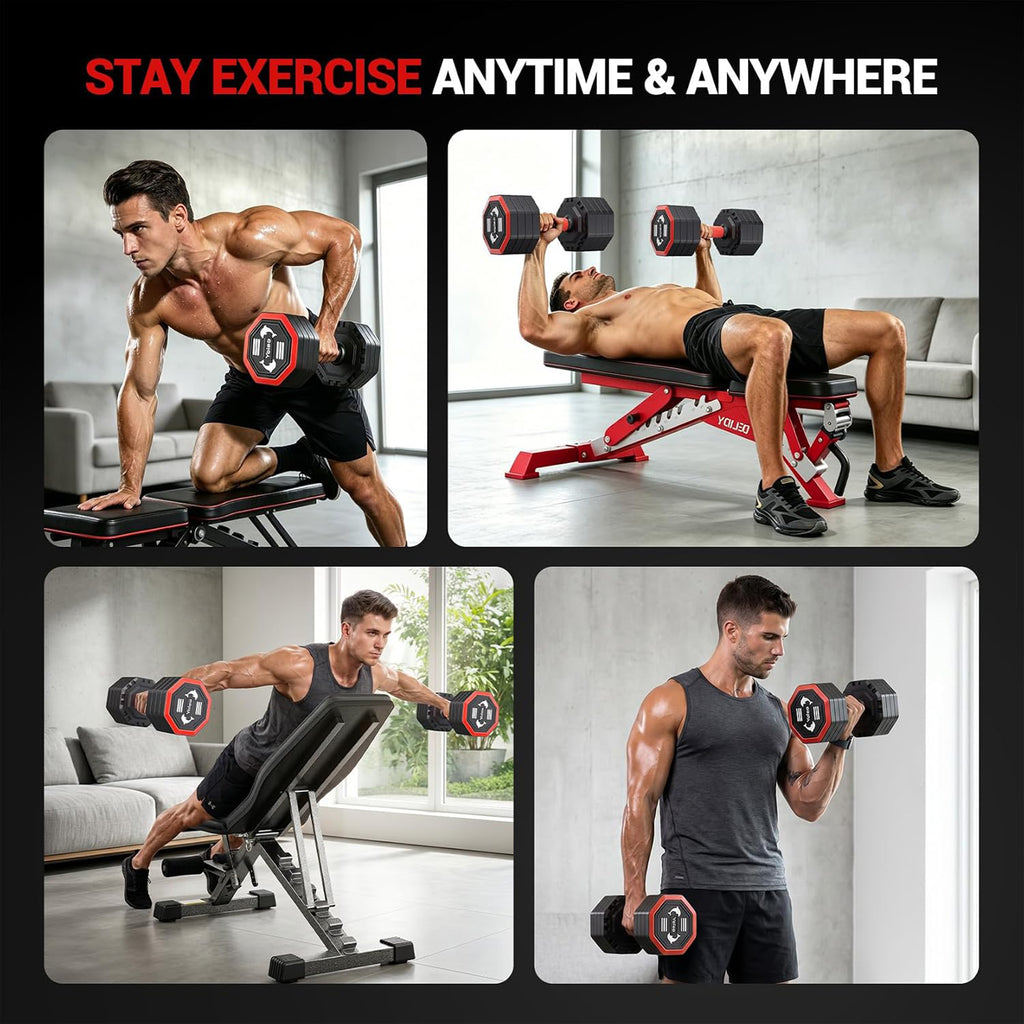 Yoleo Adjustable Dumbbell Set, Weights Dumbbells Set at Home Workout Equipment, 4 in 1 Each Premium Tai Chi-Style Rotary Mounting Adjustable 10/15/20/25 lb dumbbells, with TPU Soft Rubber Handle Suitable Men/Women Updated 2.0