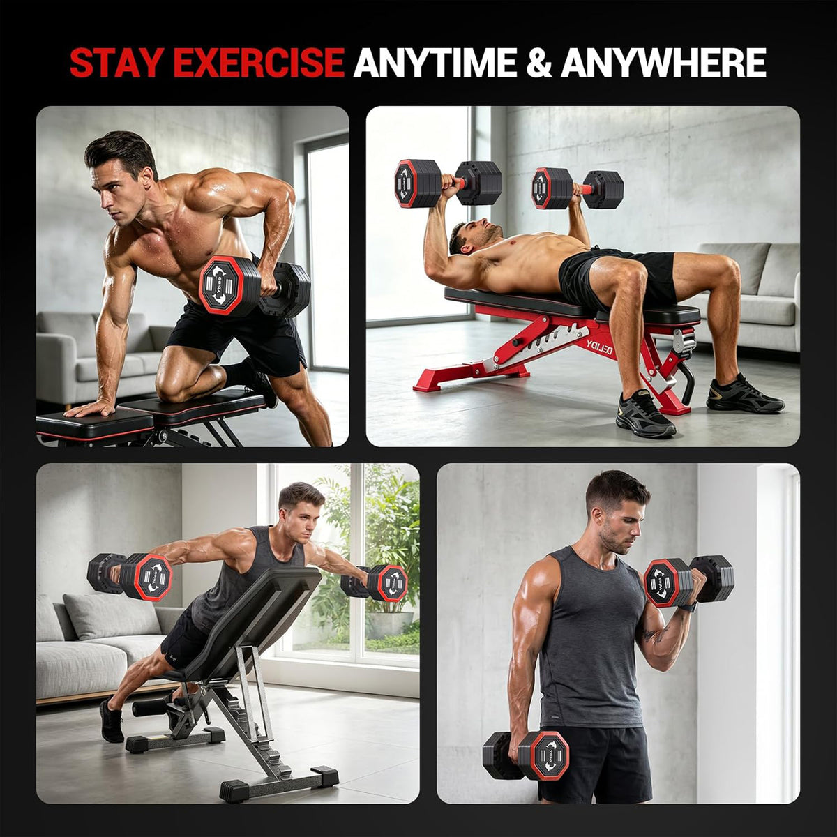 Yoleo Adjustable Dumbbell Set, Weights Dumbbells Set at Home Workout Equipment, 4 in 1 Each Premium Tai Chi-Style Rotary Mounting Adjustable 10/15/20/25 lb dumbbells, with TPU Soft Rubber Handle Suitable Men/Women Updated 2.0