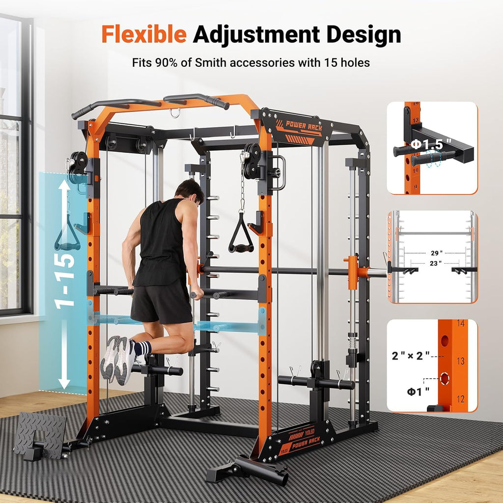 YOLEO Smith Machine & Squat Rack Combo, Multi-Function Power Cage