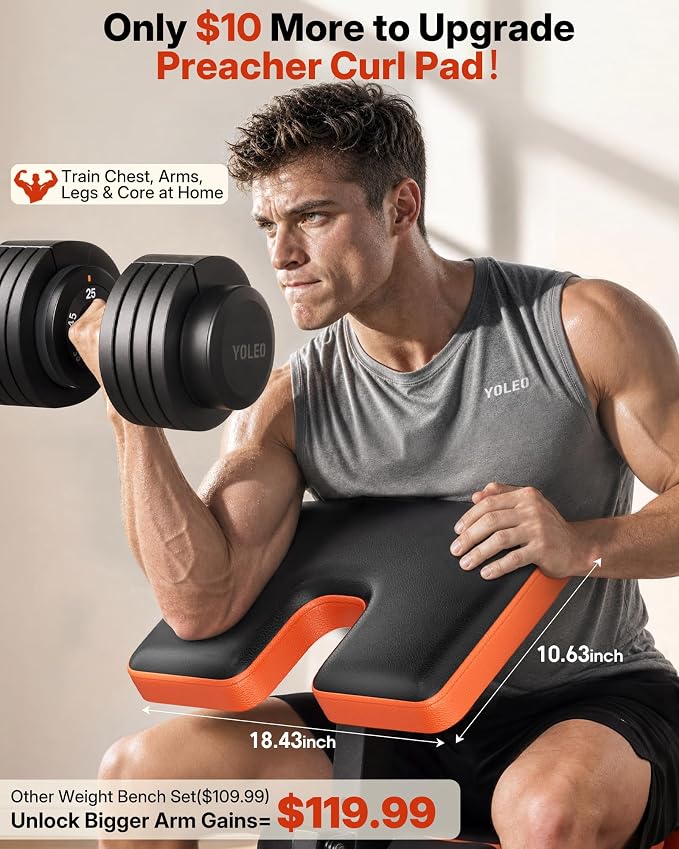 YOLEO 6 in 1 Adjustable & Foldable Weight Bench Set for Bench Press