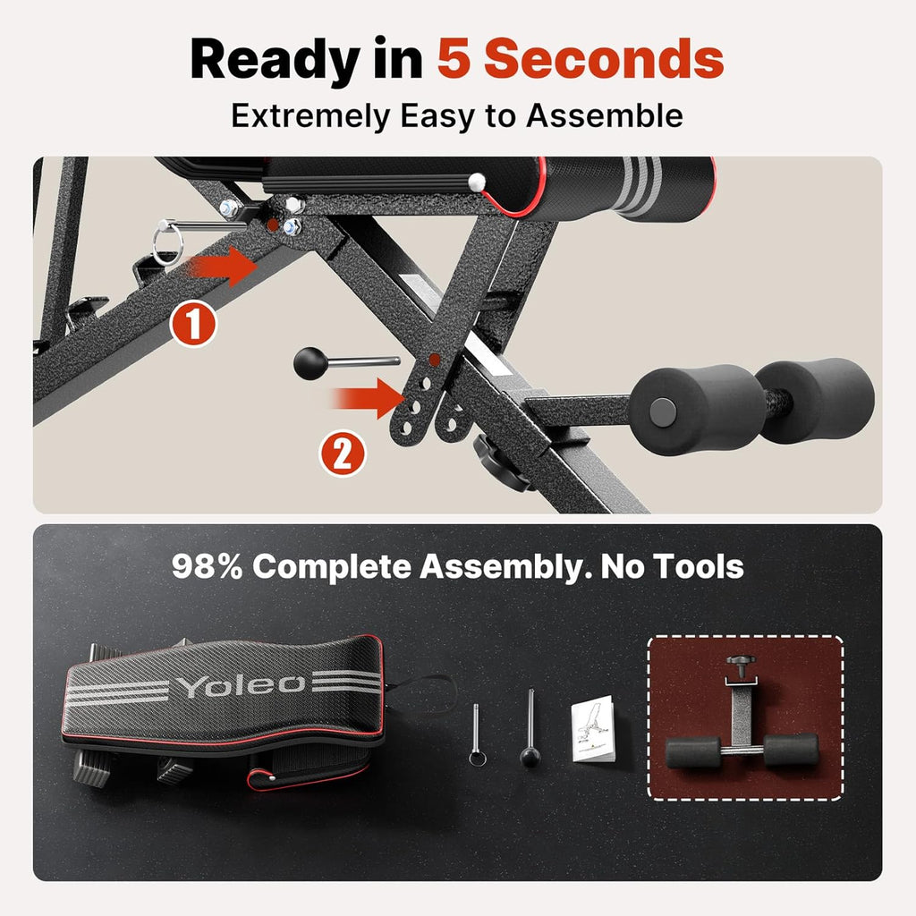 YOLEO Adjustable Weight Bench, ASTM-Certified 827LBS