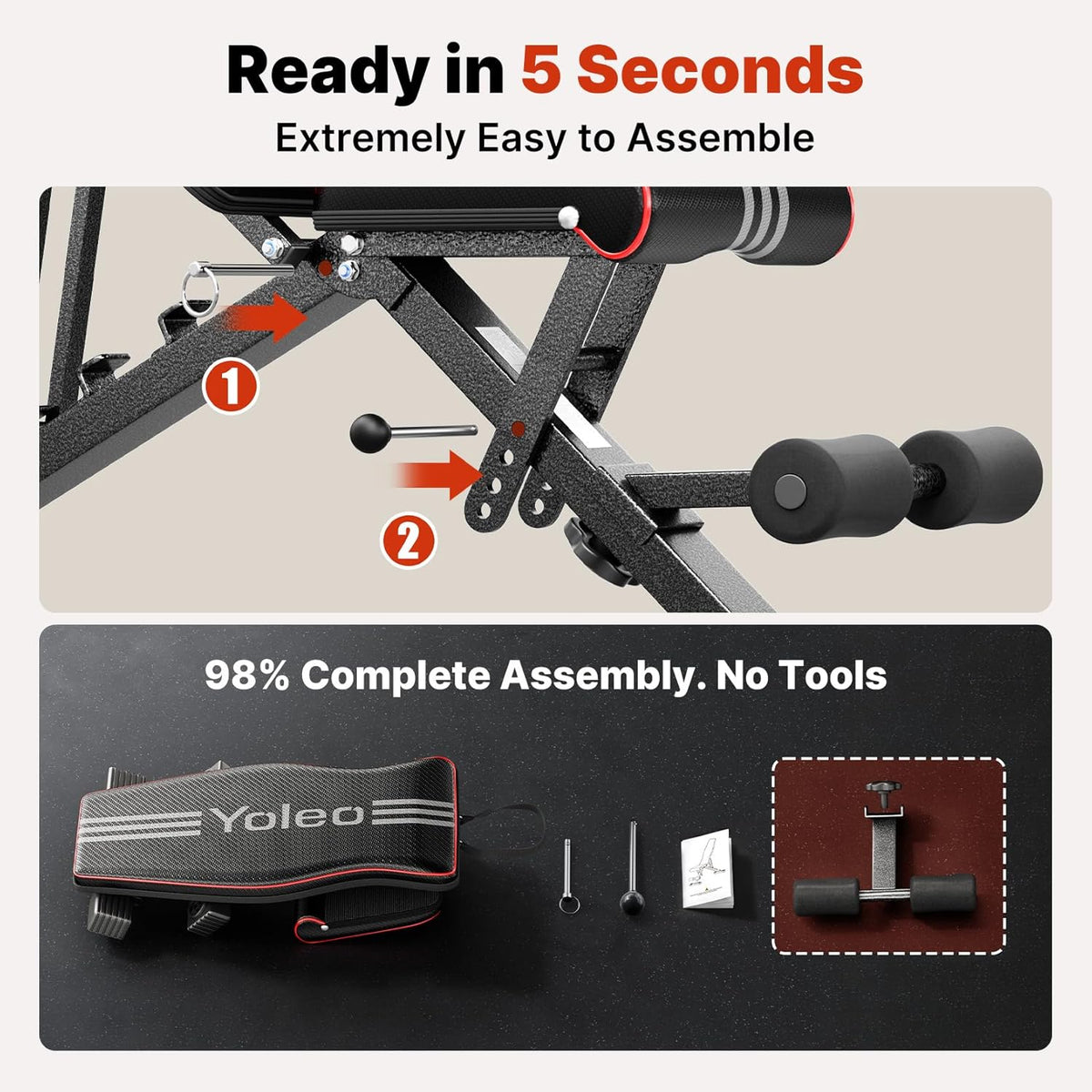 YOLEO Adjustable Weight Bench, ASTM-Certified 827LBS