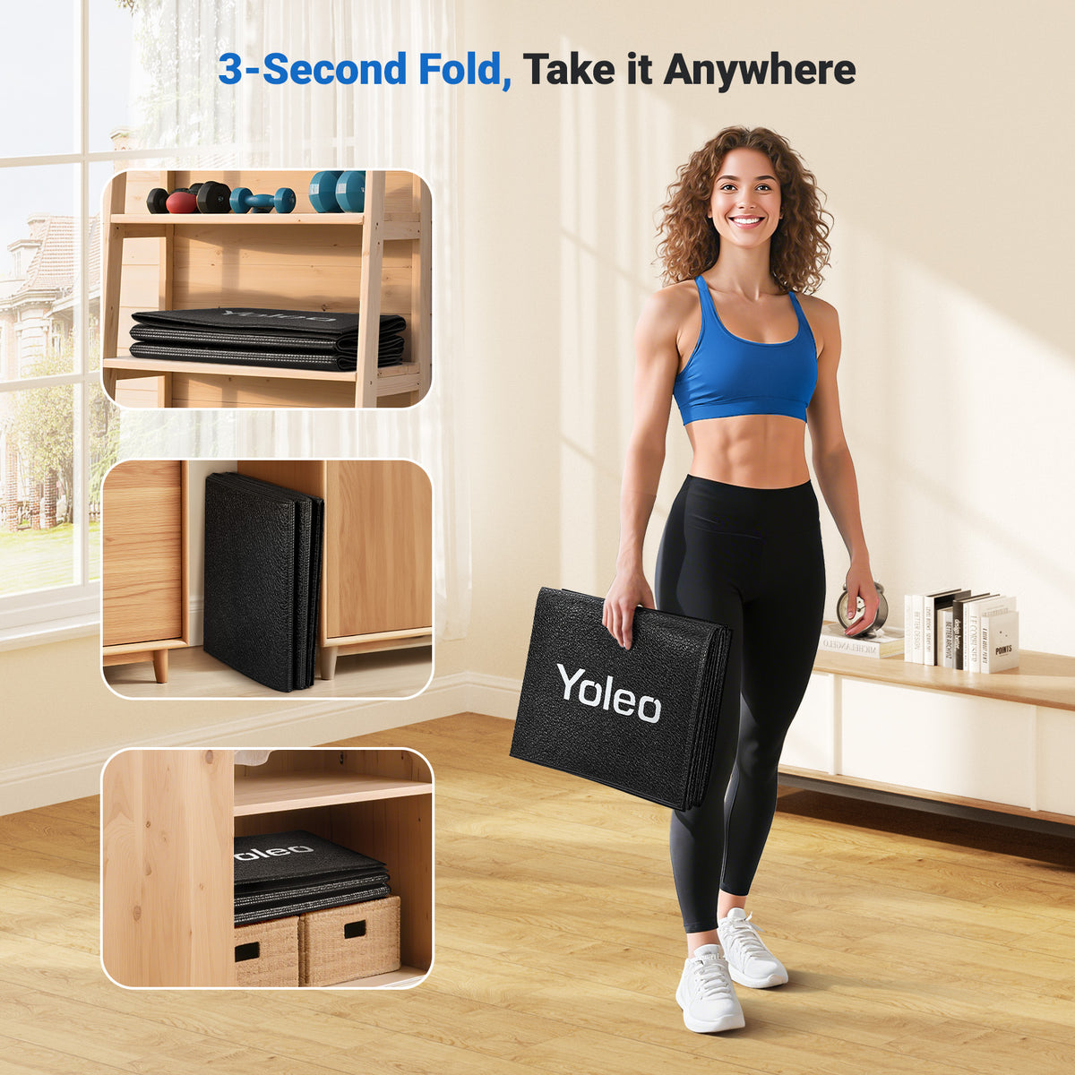 YOLEO Treadmill Mat Walking Pad Mat for Carpet, 63"x30" Foldable Exercise Equipment Mats - 1/4" Thick Non-Slip, Shock Absorbing, Hardwood Floor Protection for Exercise Bike/Weight Bench/Treadmill/Yoga