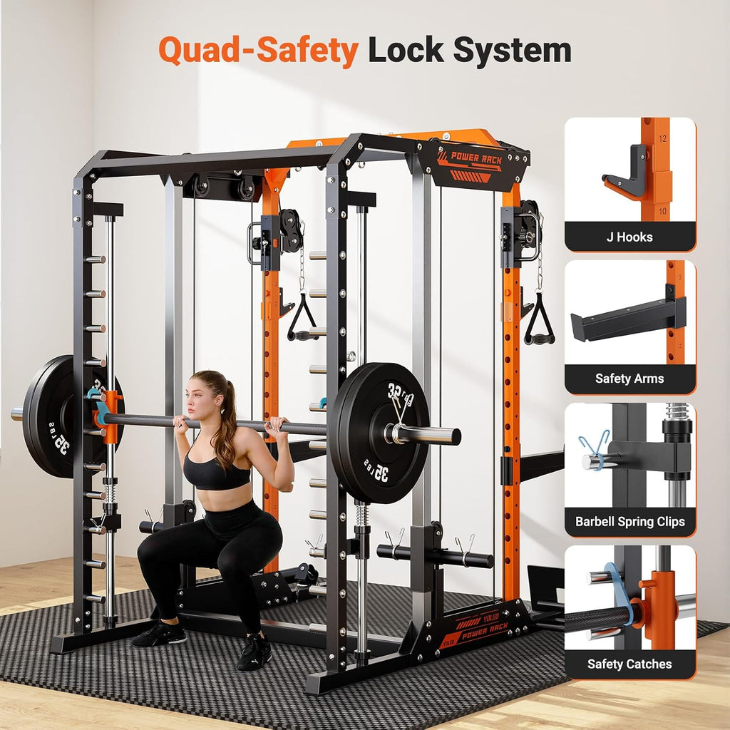 YOLEO Smith Machine & Squat Rack Combo, Multi-Function Power Cage