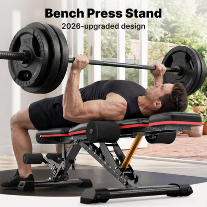 YOLEO Adjustable Weight Bench with Bench Press Stand, Foldable Workout Bench with Extended Head/Elbow Pad(for Users up to 7')