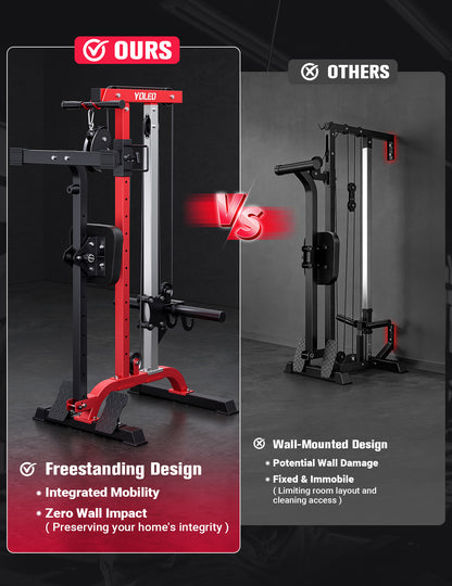 YOLEO 2-in-1 Adjustable Rowing Cable Machine & LAT Pulldown Station for Home Gym, Foldable Space Saver with 6 Attachments, Supports 450 Lbs Weight Plates