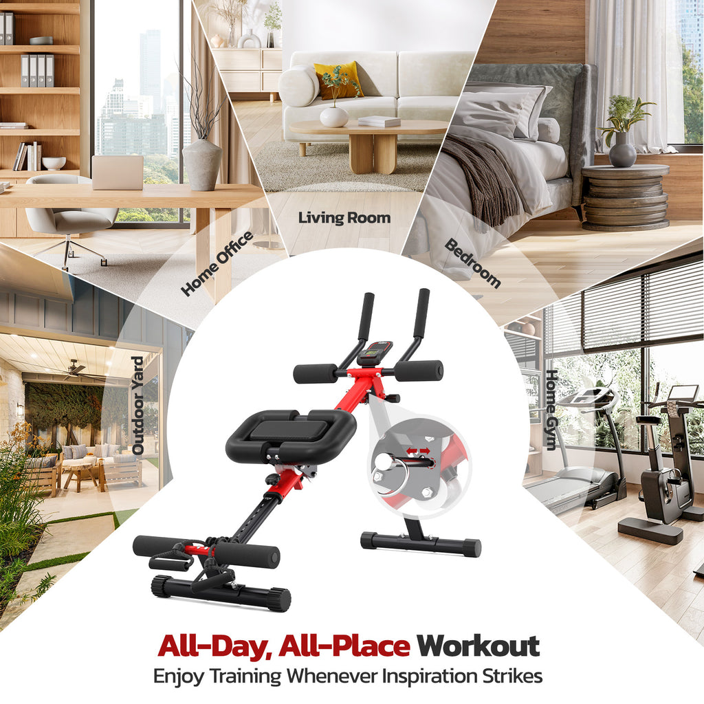 Yoleo 2 in 1 Ab & Rowing Machines for Home, Foldable Ab Workout Equipment, Ab Trainer Machine for Stomach Workout, Ab Crunch Machine with Foam Support,7-Length Adjustable Ab Machine for Home Exercise
