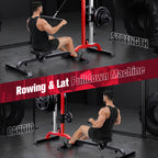 YOLEO 2-in-1 Adjustable Rowing Cable Machine & LAT Pulldown Station for Home Gym, Foldable Space Saver with 6 Attachments, Supports 450 Lbs Weight Plates