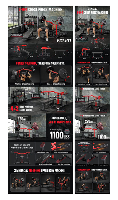 YOLEO Chest Press Machine 1100LBS Bench Press Machin