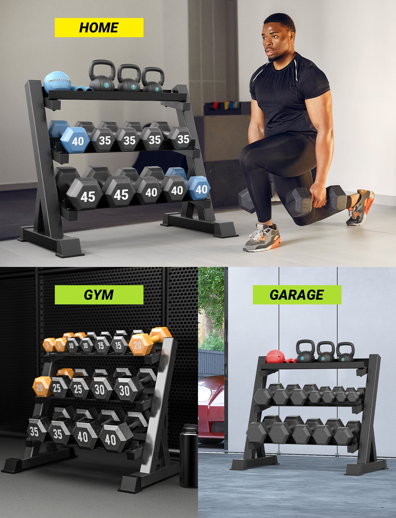 YOLEO Dumbbell Rack, Adjustable & Compact Weight Rack for Dumbbell, Kettlebell, Barbell, Heavy Duty Weight Storage Organizer, Space-Saving Dumbbell Storage Stand Holder for Home Gym - 1100LBS Capacity (Rack Only)