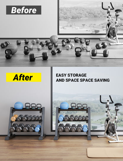 YOLEO Dumbbell Rack, Adjustable & Compact Weight Rack for Dumbbell, Kettlebell, Barbell, Heavy Duty Weight Storage Organizer, Space-Saving Dumbbell Storage Stand Holder for Home Gym - 1100LBS Capacity (Rack Only)