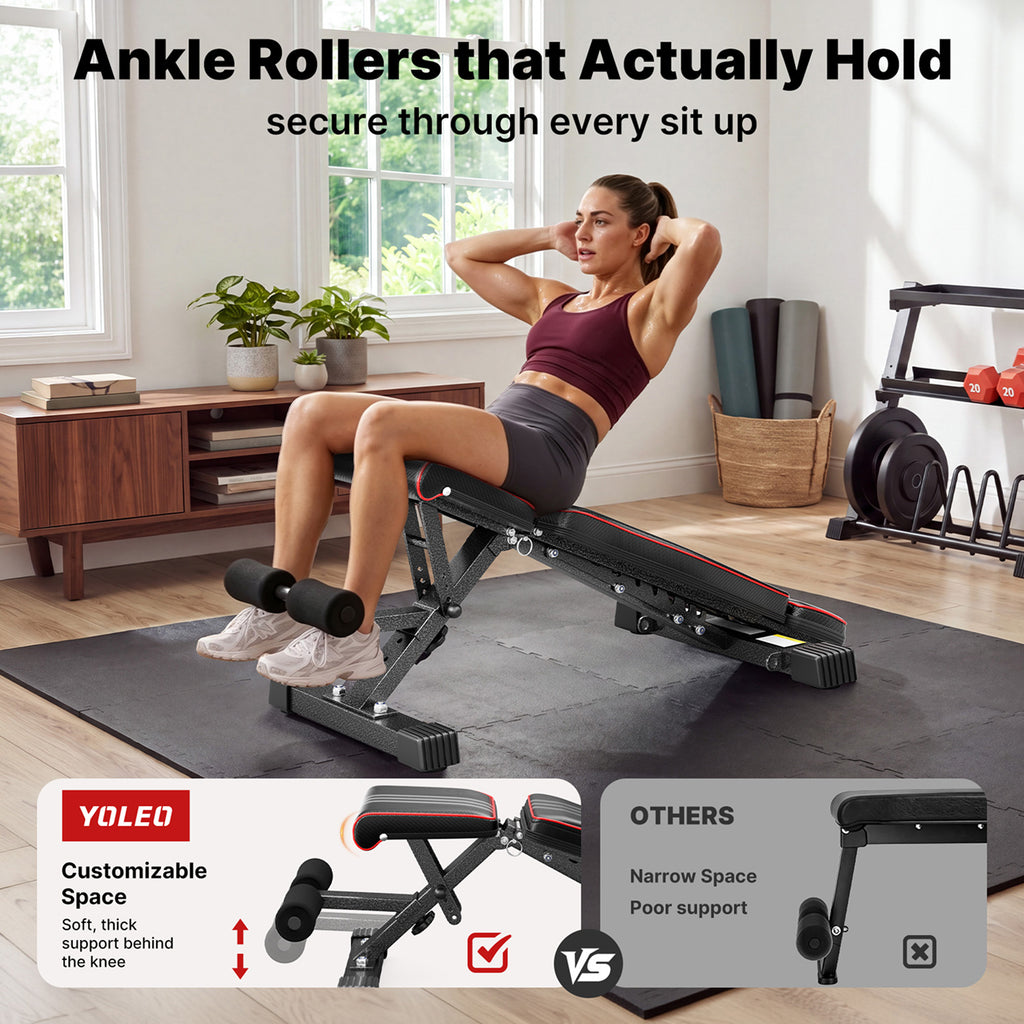YOLEO Adjustable Weight Bench, ASTM-Certified 827LBS