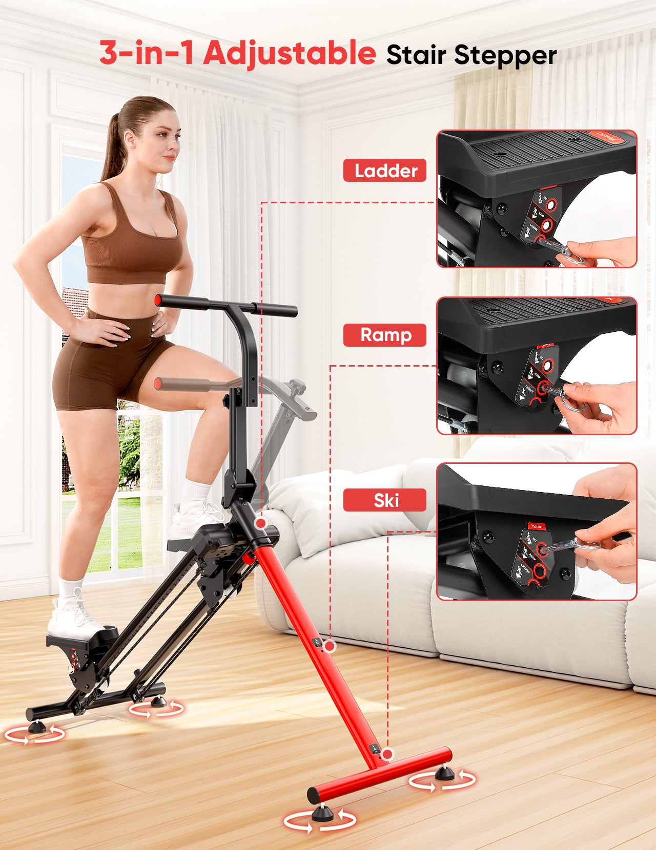 YOLEO Adjustable Resistance Stair Stepper, 3-Mode Folding Stairmaster,660LB