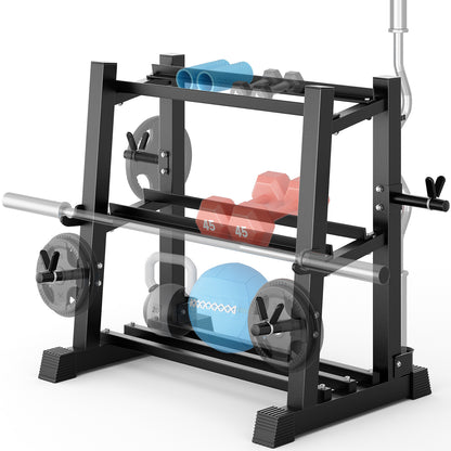 YOLEO Dumbbell Rack, Adjustable & Compact Weight Rack for Dumbbell, Kettlebell, Barbell, Heavy Duty Weight Storage Organizer, Space-Saving Dumbbell Storage Stand Holder for Home Gym - 1100LBS Capacity (Rack Only)