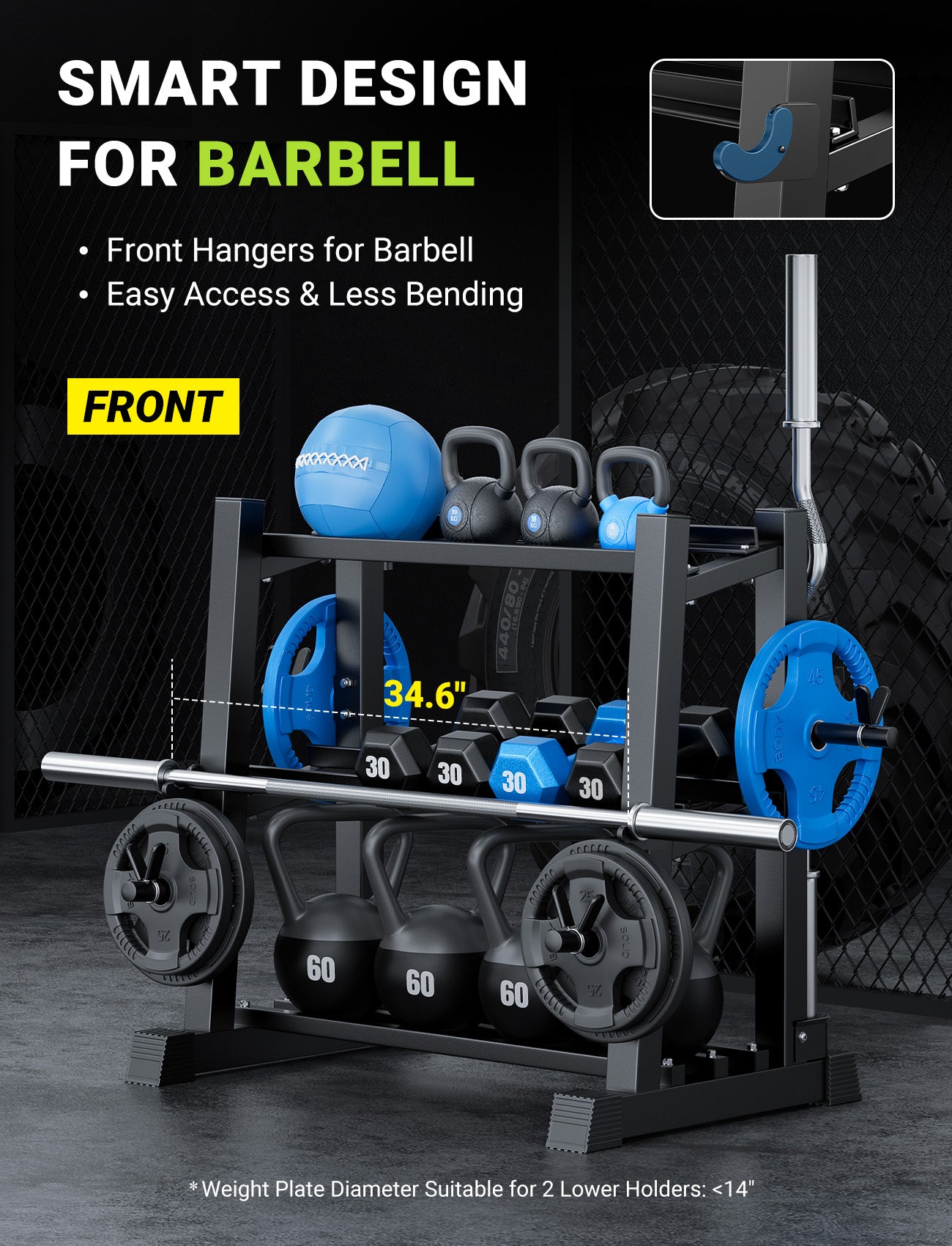 YOLEO Dumbbell Rack, Adjustable & Compact Weight Rack for Dumbbell, Kettlebell, Barbell, Heavy Duty Weight Storage Organizer, Space-Saving Dumbbell Storage Stand Holder for Home Gym - 1100LBS Capacity (Rack Only)