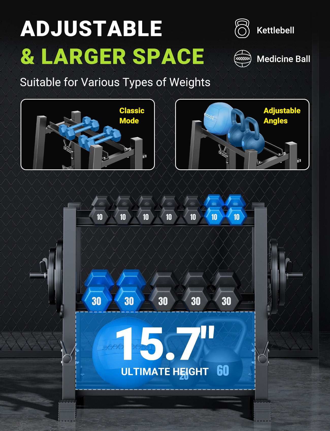 YOLEO Dumbbell Rack, Adjustable & Compact Weight Rack for Dumbbell, Kettlebell, Barbell, Heavy Duty Weight Storage Organizer, Space-Saving Dumbbell Storage Stand Holder for Home Gym - 1100LBS Capacity (Rack Only)
