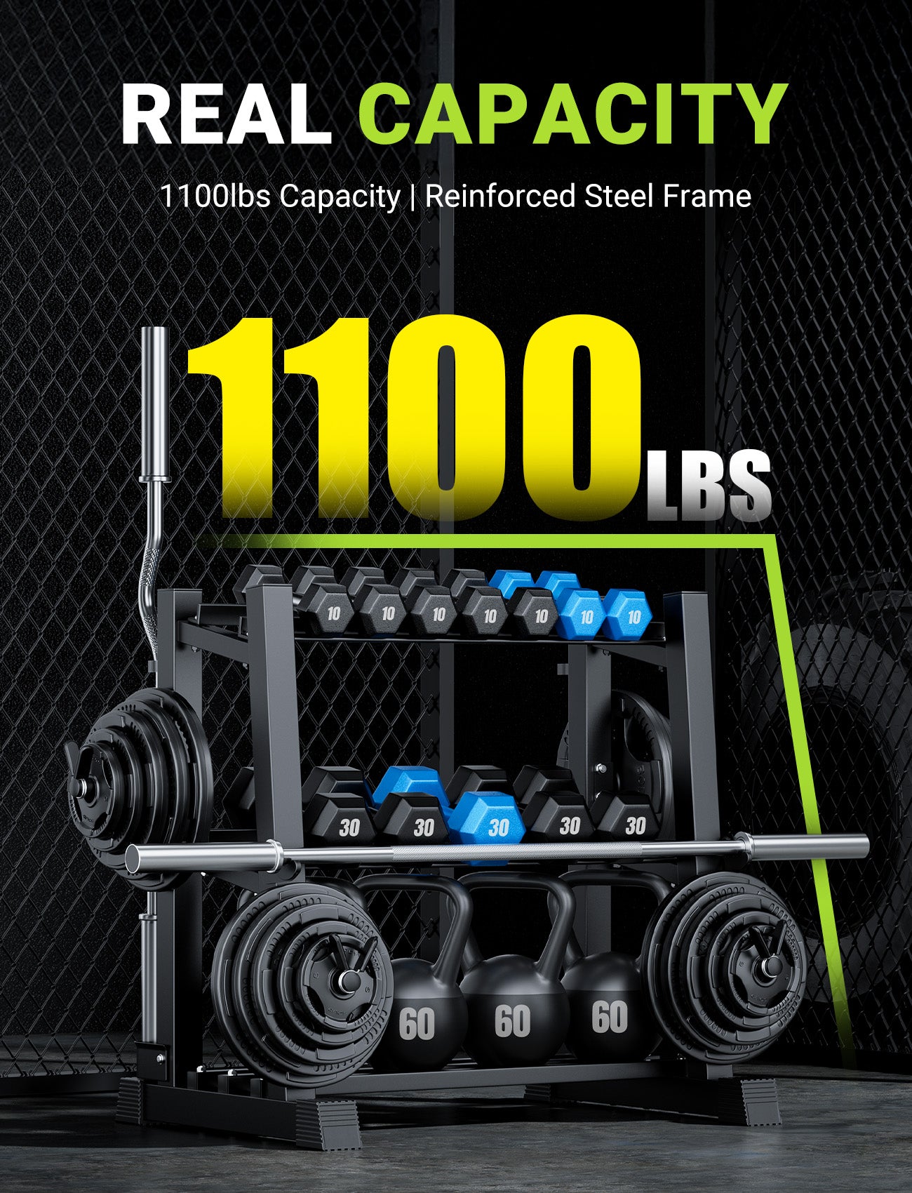 YOLEO Dumbbell Rack, Adjustable & Compact Weight Rack for Dumbbell, Kettlebell, Barbell, Heavy Duty Weight Storage Organizer, Space-Saving Dumbbell Storage Stand Holder for Home Gym - 1100LBS Capacity (Rack Only)