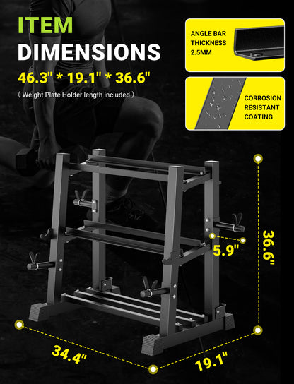 YOLEO Dumbbell Rack, Adjustable & Compact Weight Rack for Dumbbell, Kettlebell, Barbell, Heavy Duty Weight Storage Organizer, Space-Saving Dumbbell Storage Stand Holder for Home Gym - 1100LBS Capacity (Rack Only)