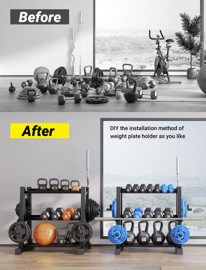 YOLEO Dumbbell Rack, Adjustable & Compact Weight Rack for Dumbbell, Kettlebell, Barbell, Heavy Duty Weight Storage Organizer, Space-Saving Dumbbell Storage Stand Holder for Home Gym - 1100LBS Capacity (Rack Only)
