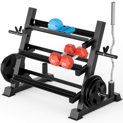 YOLEO Dumbbell Rack, Adjustable & Compact Weight Rack for Dumbbell, Kettlebell, Barbell, Heavy Duty Weight Storage Organizer, Space-Saving Dumbbell Storage Stand Holder for Home Gym - 1100LBS Capacity (Rack Only)