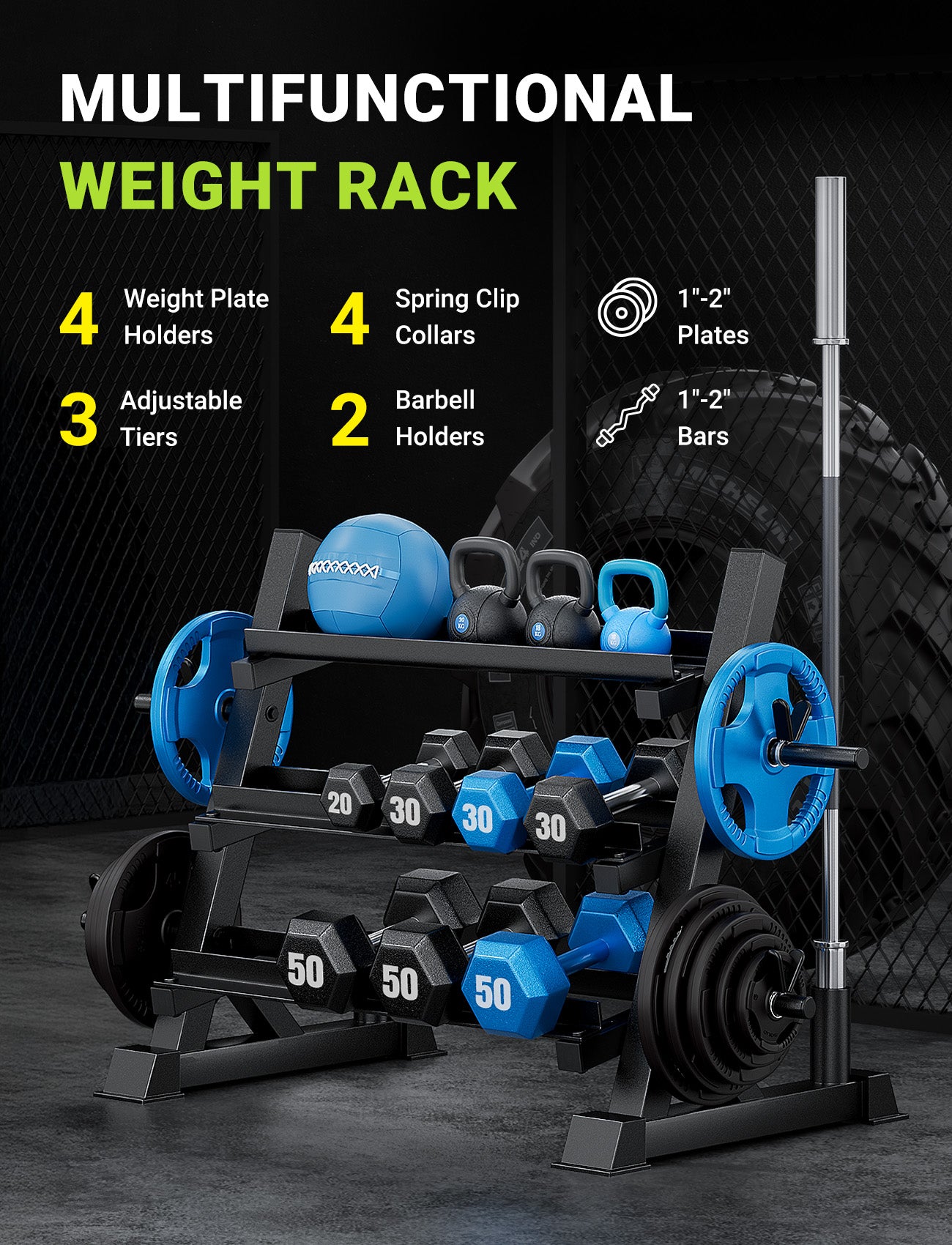 YOLEO Dumbbell Rack, Adjustable & Compact Weight Rack for Dumbbell, Kettlebell, Barbell, Heavy Duty Weight Storage Organizer, Space-Saving Dumbbell Storage Stand Holder for Home Gym - 1100LBS Capacity (Rack Only)