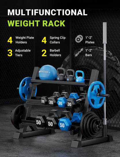 YOLEO Dumbbell Rack, Adjustable & Compact Weight Rack for Dumbbell, Kettlebell, Barbell, Heavy Duty Weight Storage Organizer, Space-Saving Dumbbell Storage Stand Holder for Home Gym - 1100LBS Capacity (Rack Only)