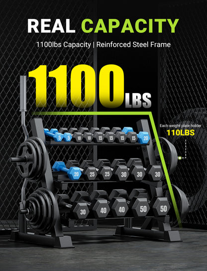 YOLEO Dumbbell Rack, Adjustable & Compact Weight Rack for Dumbbell, Kettlebell, Barbell, Heavy Duty Weight Storage Organizer, Space-Saving Dumbbell Storage Stand Holder for Home Gym - 1100LBS Capacity (Rack Only)