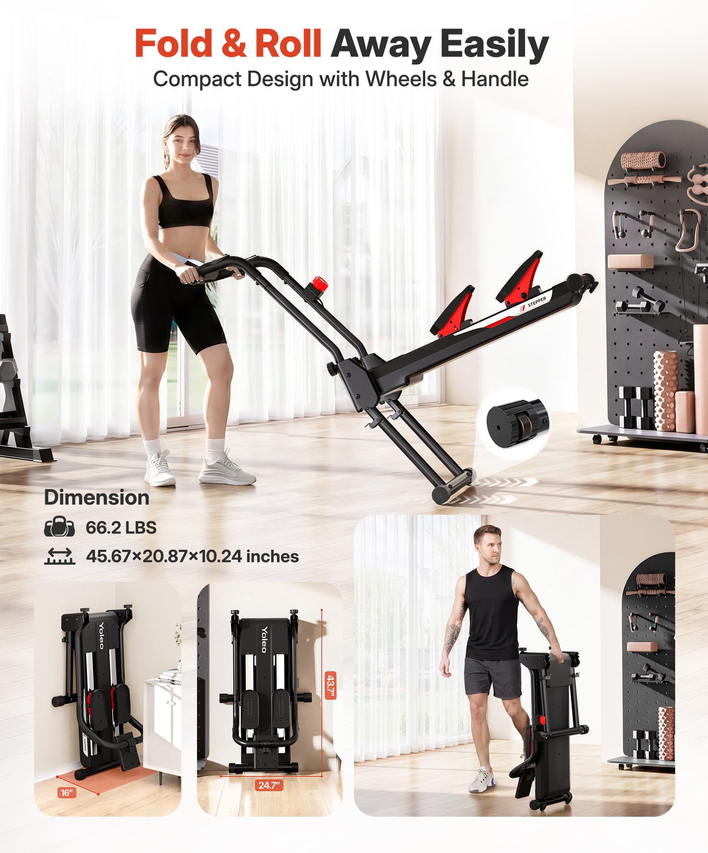 YOLEO Adjustable Resistance Stair Stepper, 3-Mode Folding Stairmaster,660LB
