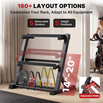 YOLEO Dumbbell Rack, Adjustable & Compact Weight Rack for Dumbbell, Kettlebell, Barbell, Heavy Duty Weight Storage Organizer, Space-Saving Dumbbell Storage Stand Holder for Home Gym - 1100LBS Capacity (Rack Only)
