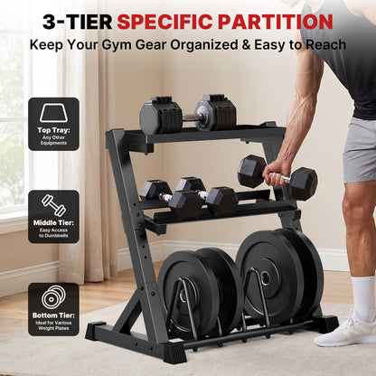 YOLEO Dumbbell Rack, Adjustable & Compact Weight Rack for Dumbbell, Kettlebell, Barbell, Heavy Duty Weight Storage Organizer, Space-Saving Dumbbell Storage Stand Holder for Home Gym - 1100LBS Capacity (Rack Only)