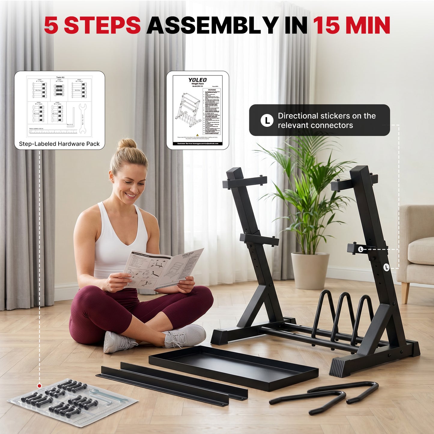 YOLEO Dumbbell Rack, Adjustable & Compact Weight Rack for Dumbbell, Kettlebell, Barbell, Heavy Duty Weight Storage Organizer, Space-Saving Dumbbell Storage Stand Holder for Home Gym - 1100LBS Capacity (Rack Only)