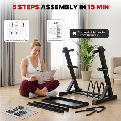 YOLEO Dumbbell Rack, Adjustable & Compact Weight Rack for Dumbbell, Kettlebell, Barbell, Heavy Duty Weight Storage Organizer, Space-Saving Dumbbell Storage Stand Holder for Home Gym - 1100LBS Capacity (Rack Only)