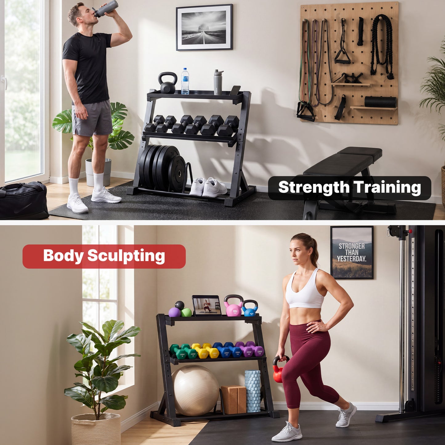 YOLEO Dumbbell Rack, Adjustable & Compact Weight Rack for Dumbbell, Kettlebell, Barbell, Heavy Duty Weight Storage Organizer, Space-Saving Dumbbell Storage Stand Holder for Home Gym - 1100LBS Capacity (Rack Only)