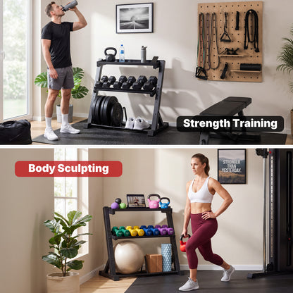 YOLEO Dumbbell Rack, Adjustable & Compact Weight Rack for Dumbbell, Kettlebell, Barbell, Heavy Duty Weight Storage Organizer, Space-Saving Dumbbell Storage Stand Holder for Home Gym - 1100LBS Capacity (Rack Only)