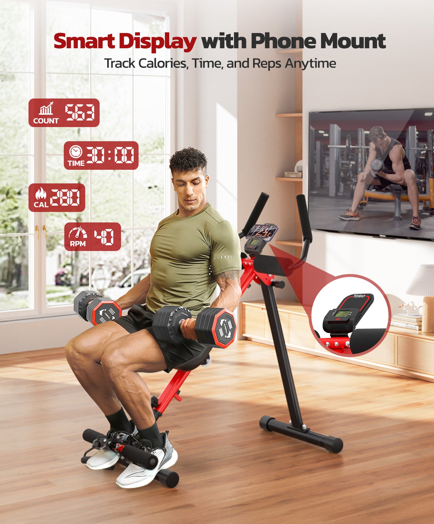 Yoleo 2 in 1 Ab & Rowing Machines for Home, Foldable Ab Workout Equipment, Ab Trainer Machine for Stomach Workout, Ab Crunch Machine with Foam Support,7-Length Adjustable Ab Machine for Home Exercise