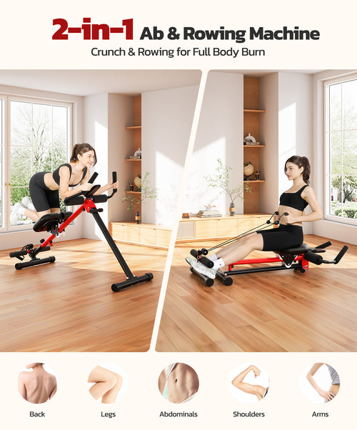 Yoleo 2 in 1 Ab & Rowing Machines for Home, Foldable Ab Workout Equipment, Ab Trainer Machine for Stomach Workout, Ab Crunch Machine with Foam Support,7-Length Adjustable Ab Machine for Home Exercise
