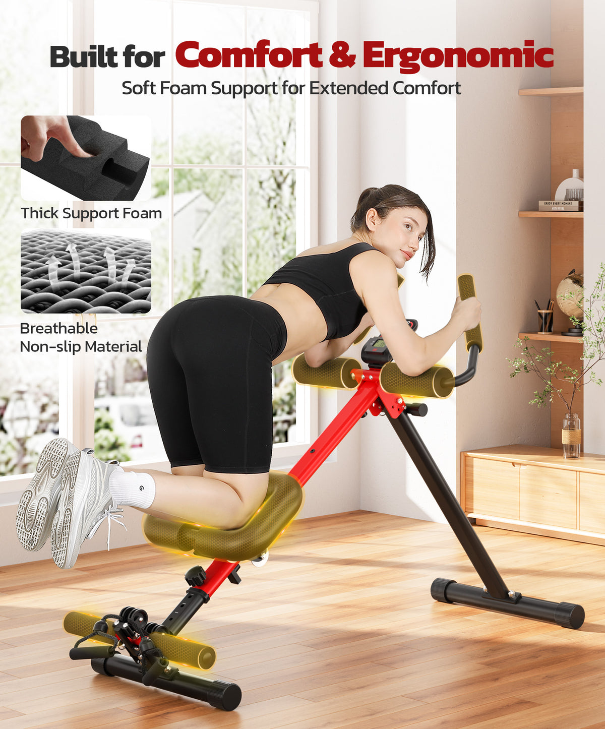 Yoleo 2 in 1 Ab & Rowing Machines for Home, Foldable Ab Workout Equipment, Ab Trainer Machine for Stomach Workout, Ab Crunch Machine with Foam Support,7-Length Adjustable Ab Machine for Home Exercise