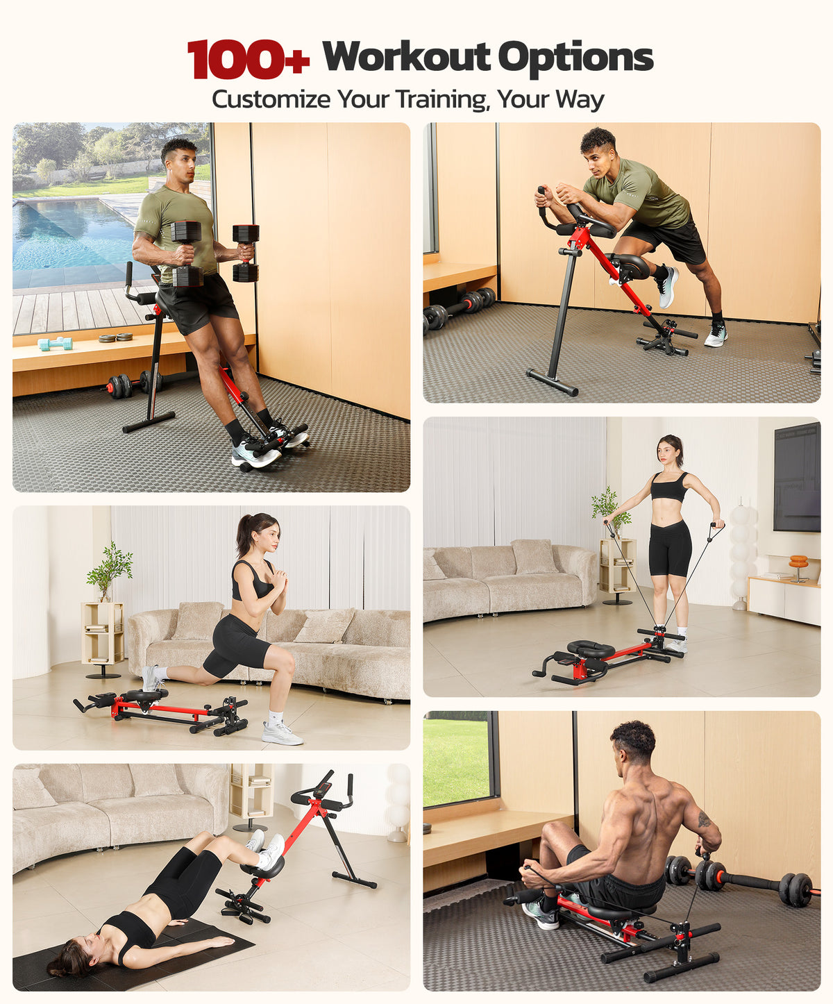 Yoleo 2 in 1 Ab & Rowing Machines for Home, Foldable Ab Workout Equipment, Ab Trainer Machine for Stomach Workout, Ab Crunch Machine with Foam Support,7-Length Adjustable Ab Machine for Home Exercise