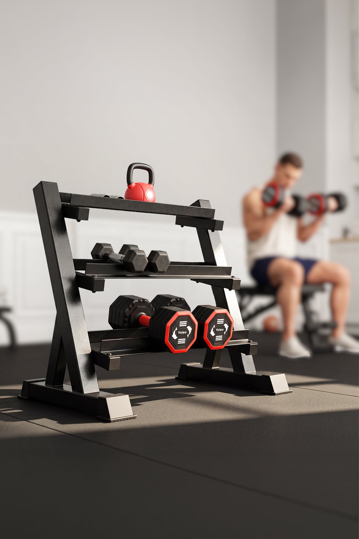 YOLEO Dumbbell Rack, Adjustable & Compact Weight Rack for Dumbbell, Kettlebell, Barbell, Heavy Duty Weight Storage Organizer, Space-Saving Dumbbell Storage Stand Holder for Home Gym - 1100LBS Capacity (Rack Only)