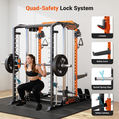 YOLEO Cable Machine Home Gym 2 in 1, Rowing Machine & LAT Pulldown Station, Smooth Pulley System Power Cage with More Training Attachment