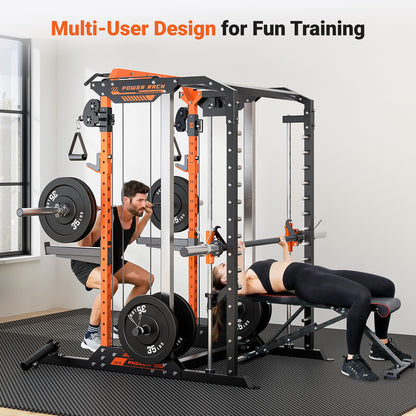 YOLEO Cable Machine Home Gym 2 in 1, Rowing Machine & LAT Pulldown Station, Smooth Pulley System Power Cage with More Training Attachment