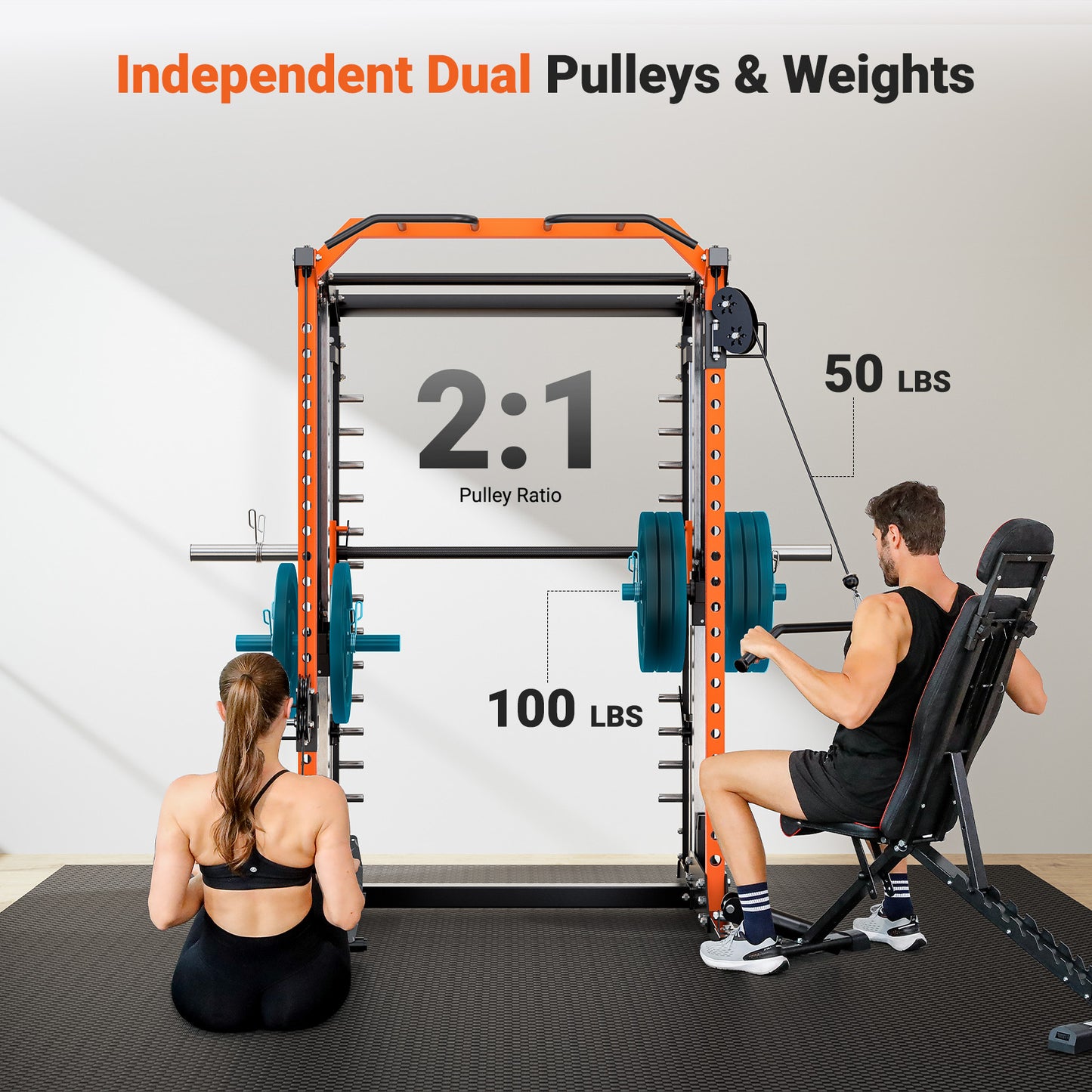 YOLEO Smith Machine & Squat Rack Combo, Multi-Function Power Cage