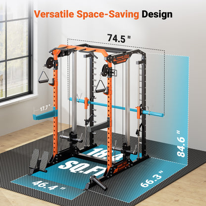YOLEO Cable Machine Home Gym 2 in 1, Rowing Machine & LAT Pulldown Station, Smooth Pulley System Power Cage with More Training Attachment
