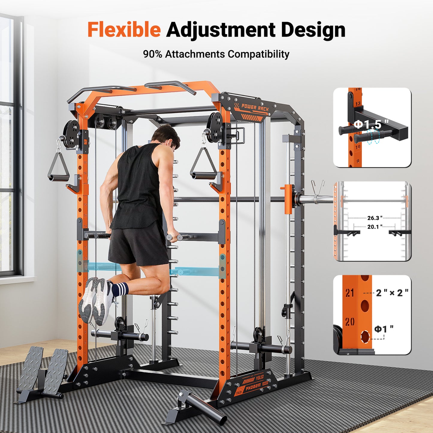 YOLEO Smith Machine & Squat Rack Combo, Multi-Function Power Cage